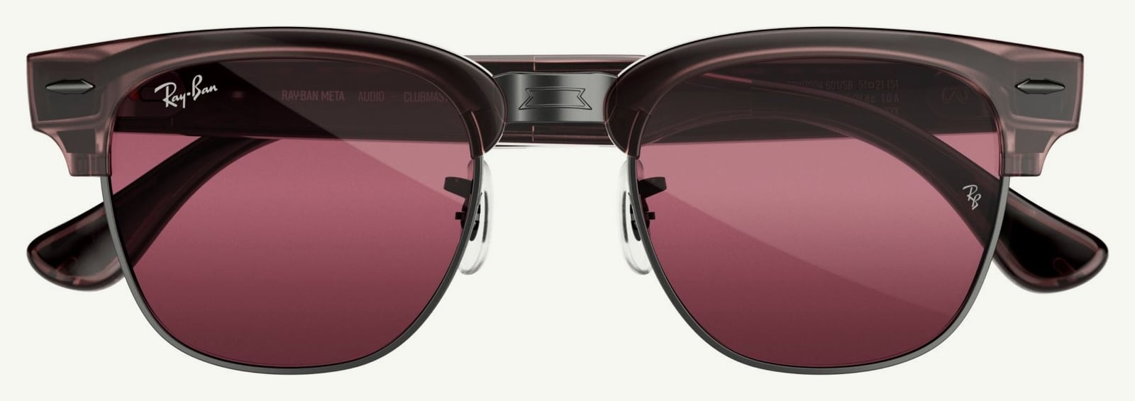 Ray-Ban Meta Audio Clubmaster in Transparent Orchid met ruby glazen