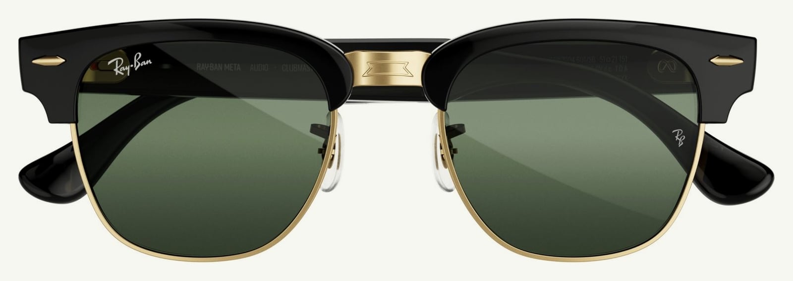 Ray-Ban Meta Audio Clubmaster in glanzend zwart met goud en groene glazen